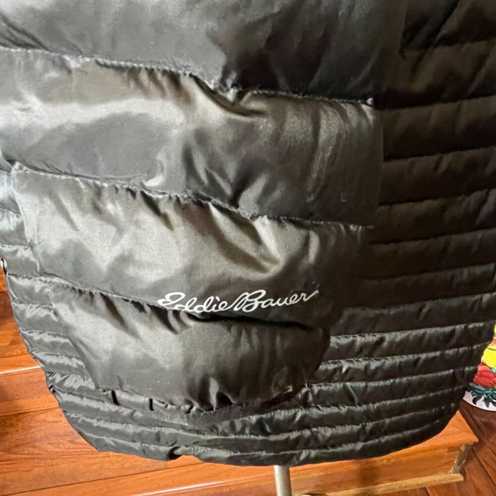 Eddie Bauer Down Fill Long Black Women's Puffer Jacket Hooded Full Zip Size 3X - Picture 3 of 11